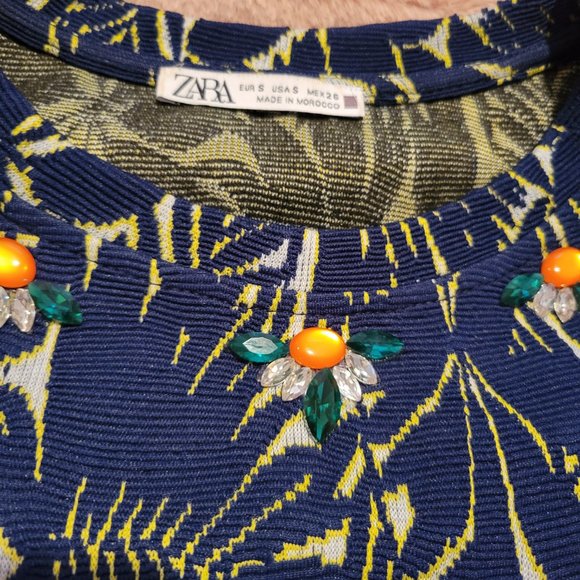 Zara Crop Top and Skirt Set Navy Blue with Embellishments - Picture 2 of 5